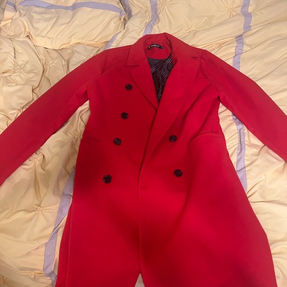 Long Red Pea-Coat/Jacket - Picture 2 of 5